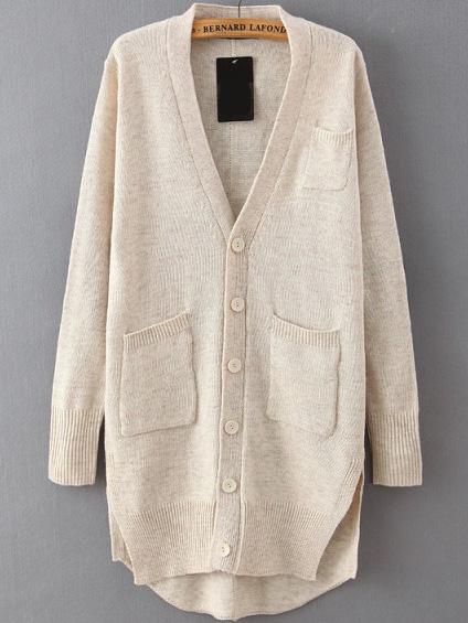 Romwe With Pockets Split Patch Apricot Cardigan