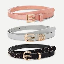Romwe Pearl Decorated Metal Buckle Belt 3 Pcs