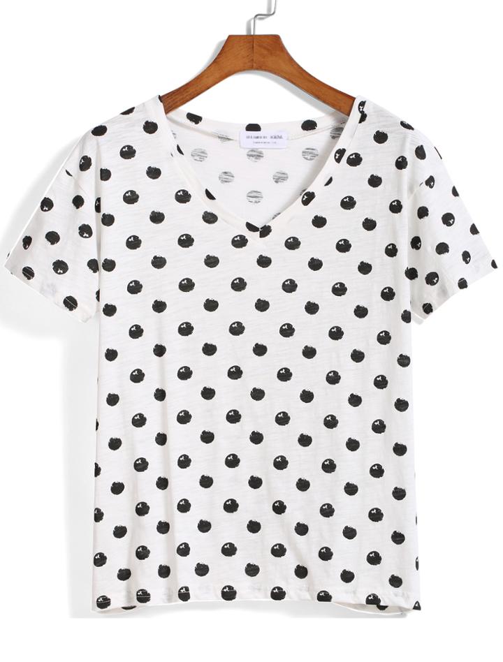 Romwe V Neck Polka Dot T-shirt
