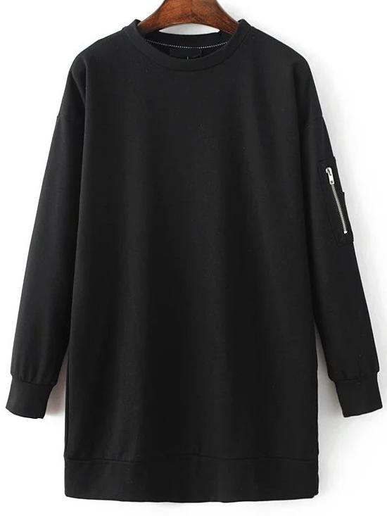 Romwe Black Long Sleeve Sweatshirt Dress With Zipper