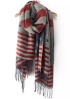 Romwe Striped Stars Print Black And Blue Scarf