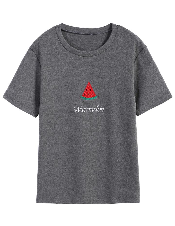 Romwe Watermelon Print Slim Grey T-shirt