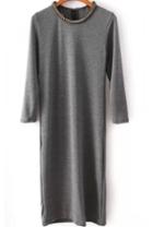 Romwe Grey Long Dress With Chain Collar