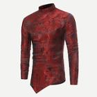 Romwe Men Jacquard Asymmetric Hem Shirt
