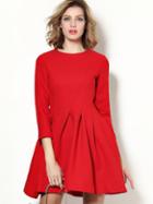 Romwe Red Round Neck Length Sleeve Dress