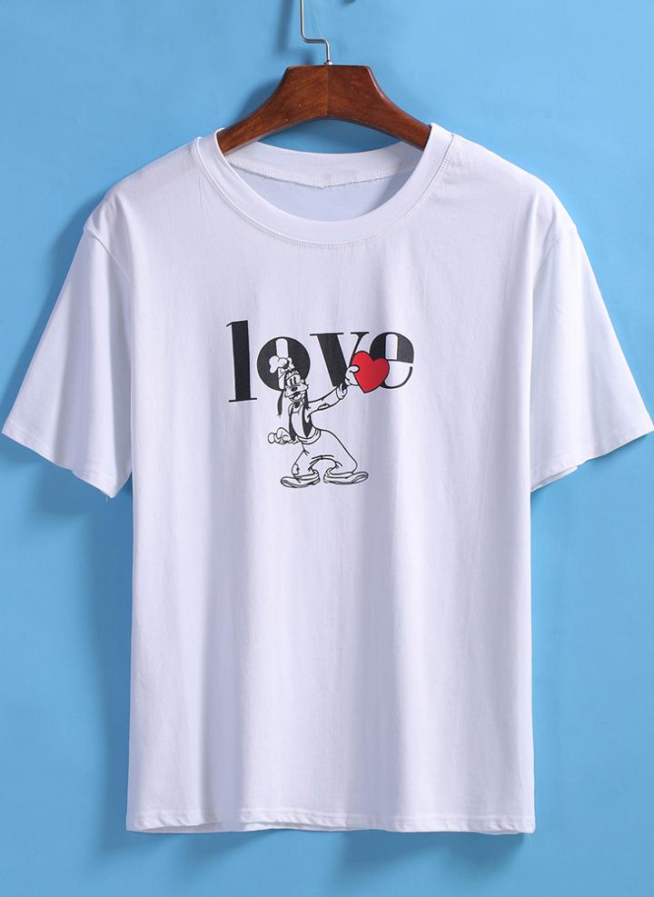 Romwe Love Dog Print Loose T-shirt