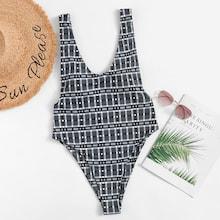 Romwe Low Back Random Plaid Swimsuit