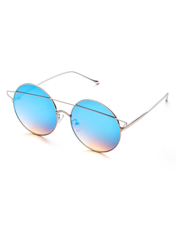 Romwe Blue Double Bridge Round Sunglasses
