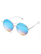 Romwe Blue Double Bridge Round Sunglasses