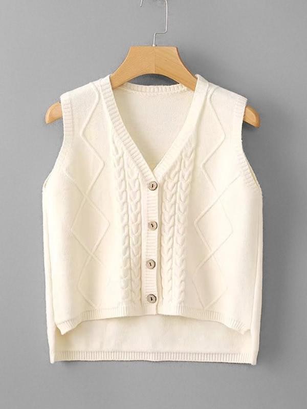 Romwe High Low Cable Knit Vest
