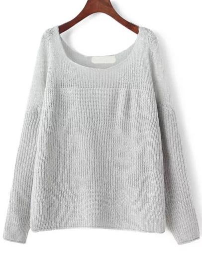 Romwe Open-knit Loose Grey Sweater