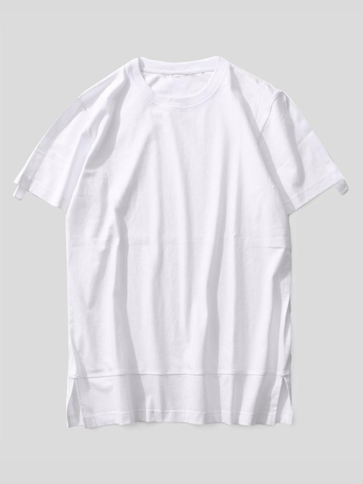 Romwe Men Letter Print Split Side Tee