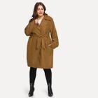 Romwe Plus Solid Notched Belt Coat