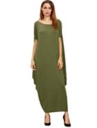 Romwe Green One Shoulder Dolman Sleeve Maxi Dress