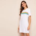Romwe Rainbow Stripe T-shirt Dress