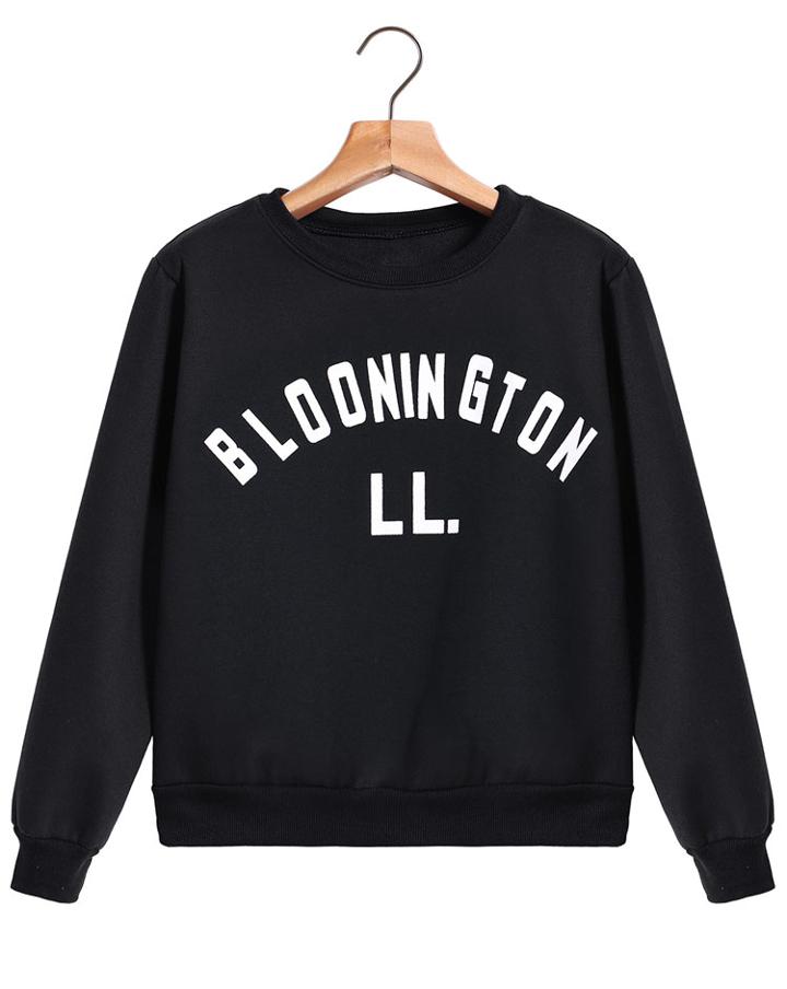 Romwe Bloonington Print Crop Black Sweatshirt