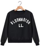 Romwe Bloonington Print Crop Black Sweatshirt