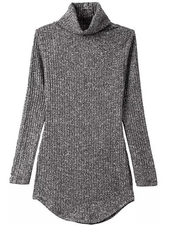 Romwe Turtleneck Curved Hem Black Sweater Dress