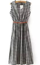 Romwe With Buttons Plaid Pleated Dress