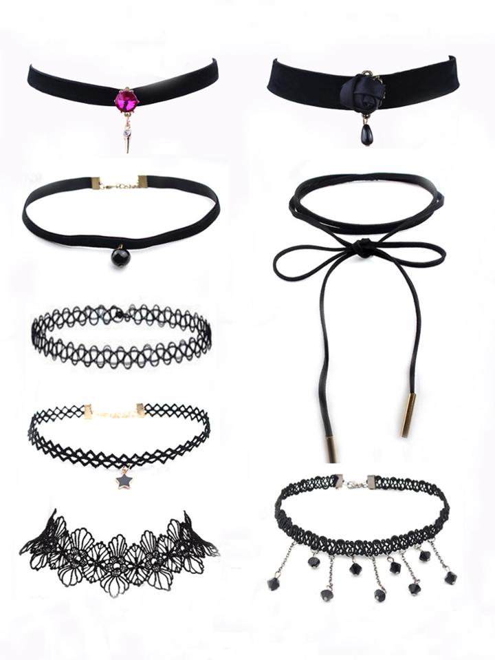 Romwe Gemstone Drop Choker 8pcs