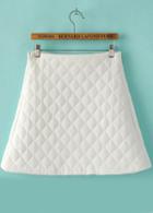 Romwe Plaid A-line White Skirt