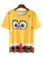 Romwe Big Eyes Print Color Block T-shirt