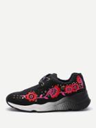 Romwe Black Floral Embroidery Lace Up Sneakers
