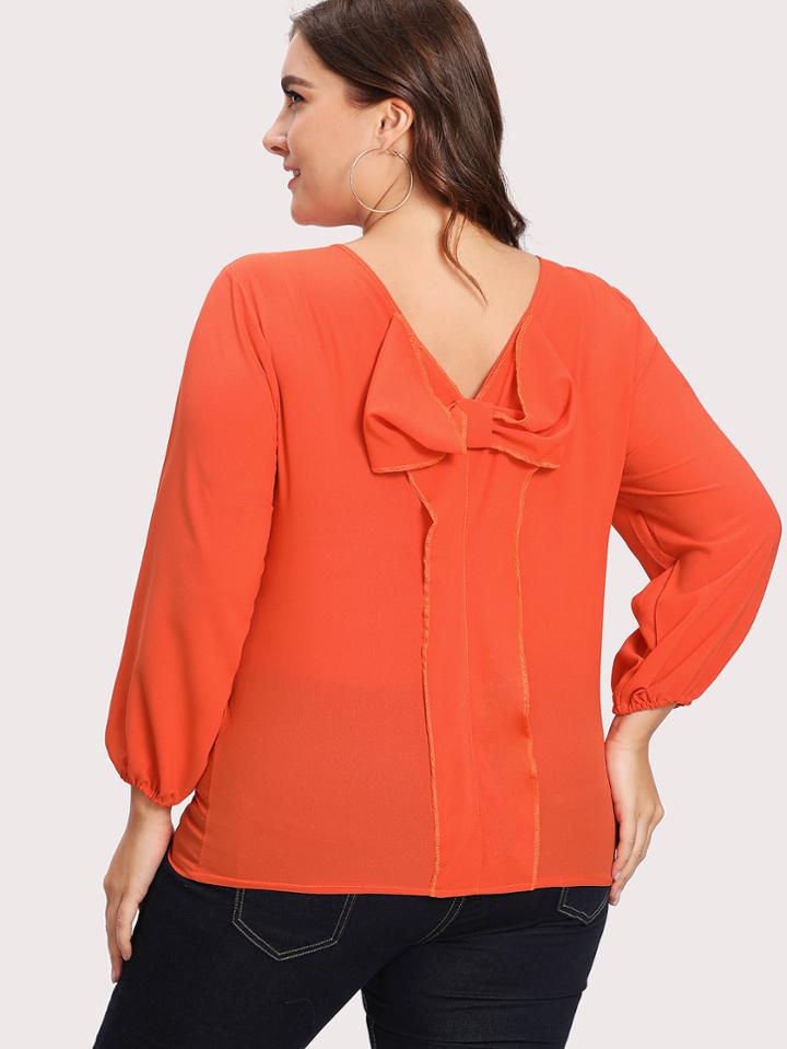 Romwe Bow Back Elastic Cuff Top