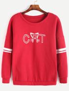 Romwe Red Letter Print Varsity Striped Sweatshirt