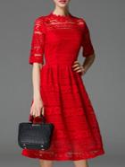 Romwe Red Collar A-line Lace Dress