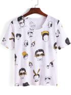 Romwe Round Neck Cartoon Print T-shirt