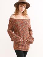 Romwe Multicolor Marled Knit Off The Shoulder Sweater