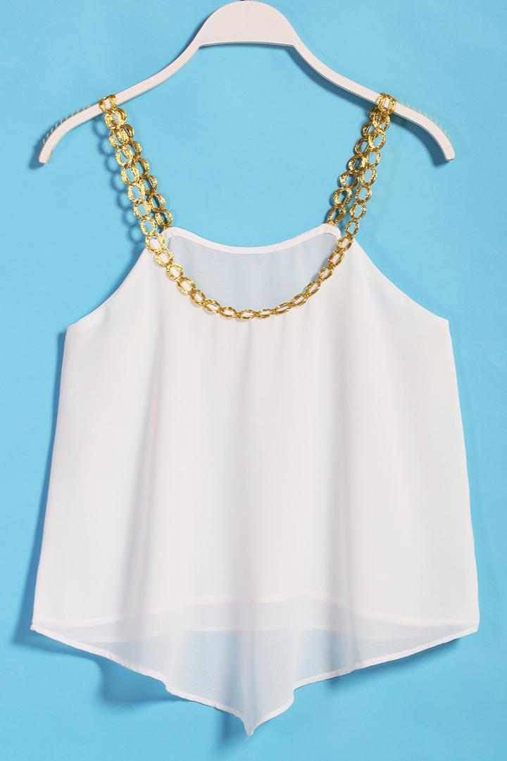 Romwe Chain Strap White Vest