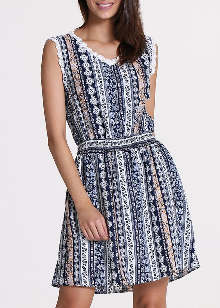 Romwe V Neck Tribal Print Tank Dress