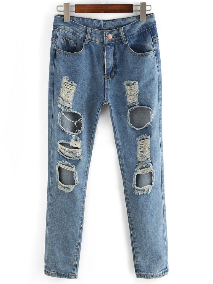 Romwe Ripped Straight Leg Jeans