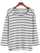 Romwe Hooded Striped Loose T-shirt
