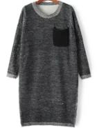 Romwe Long Sleeve Split Side Black Sweater Dress With Pocket