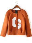 Romwe Round Neck Buttons Sequined Letter Khaki Coat
