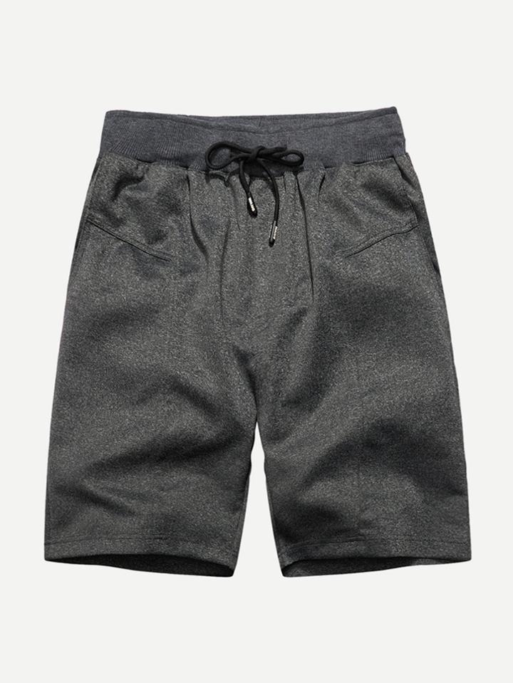 Romwe Men Panel Marled Drawstring Shorts