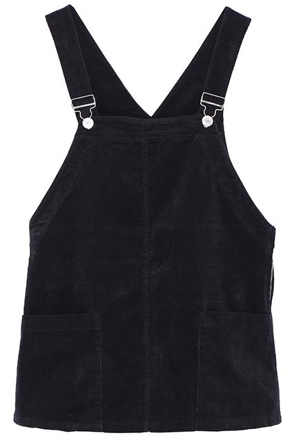 Romwe Pocketed Corduroy Suspender Dress-black