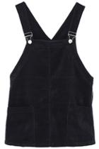 Romwe Pocketed Corduroy Suspender Dress-black