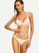 Romwe Color Block Braided Trim Bikini Set