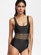 Romwe Black Hollow Out Detail One-piece Swimwear