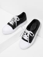 Romwe Two Tone Lace Up Pu Sneakers
