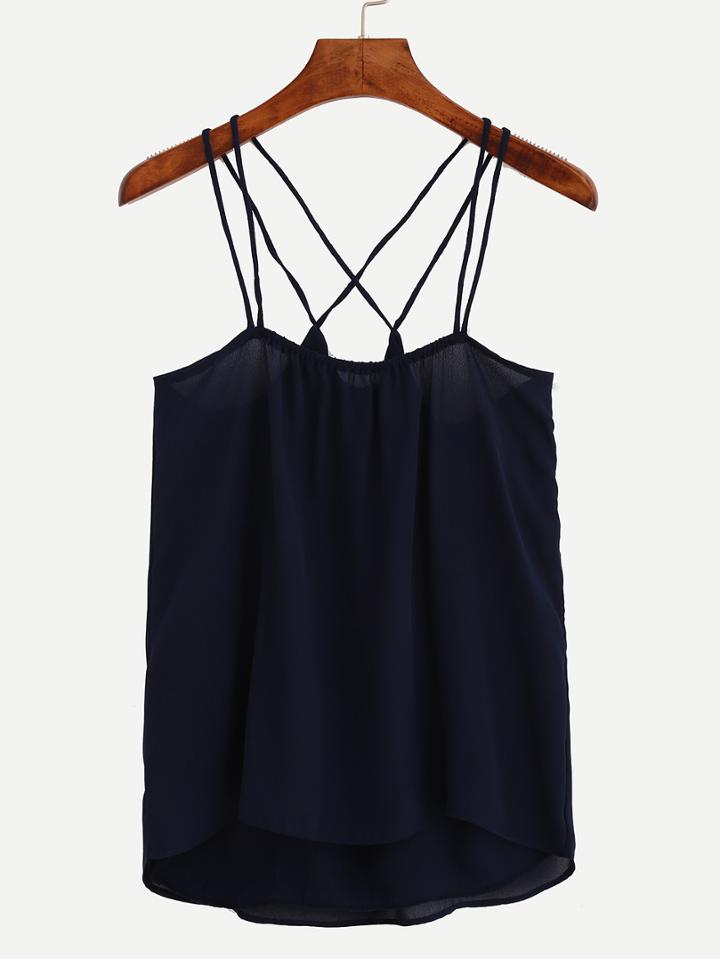 Romwe Strappy Chiffon Cami Top - Navy