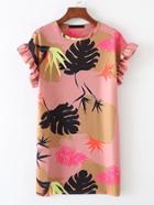 Romwe Ruffle Sleeve Tropical Print Dress