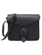Romwe Faux Leather Buckle Strap Flap Bag - Black