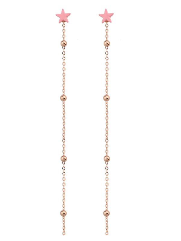 Romwe Pink Color Pearl Chain And Star Pendant Earrings