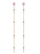 Romwe Pink Color Pearl Chain And Star Pendant Earrings
