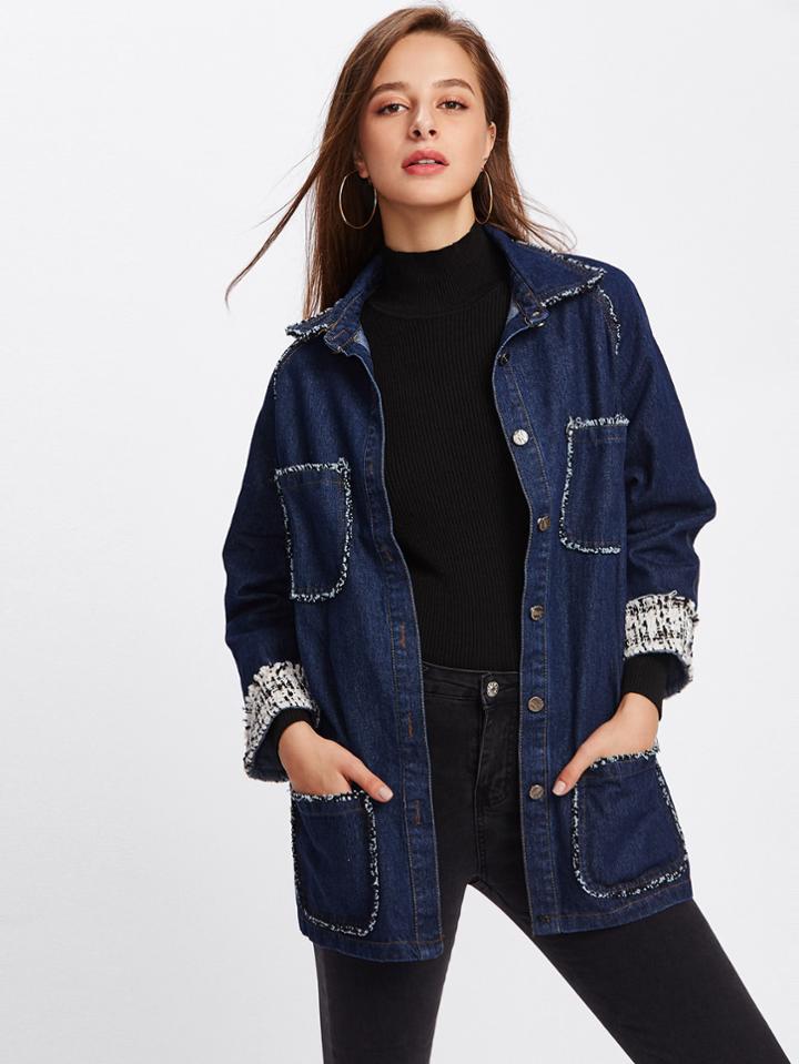 Romwe Contrast Sleeve Denim Coat